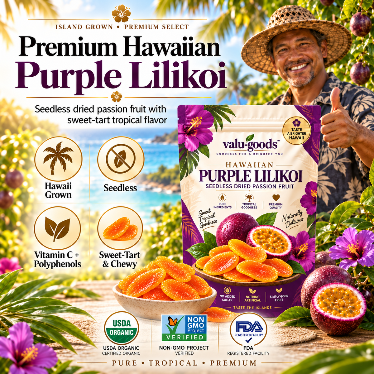 Premium Hawaiian Purple Lilikoi – Seedless Dried Passion Fruit-II