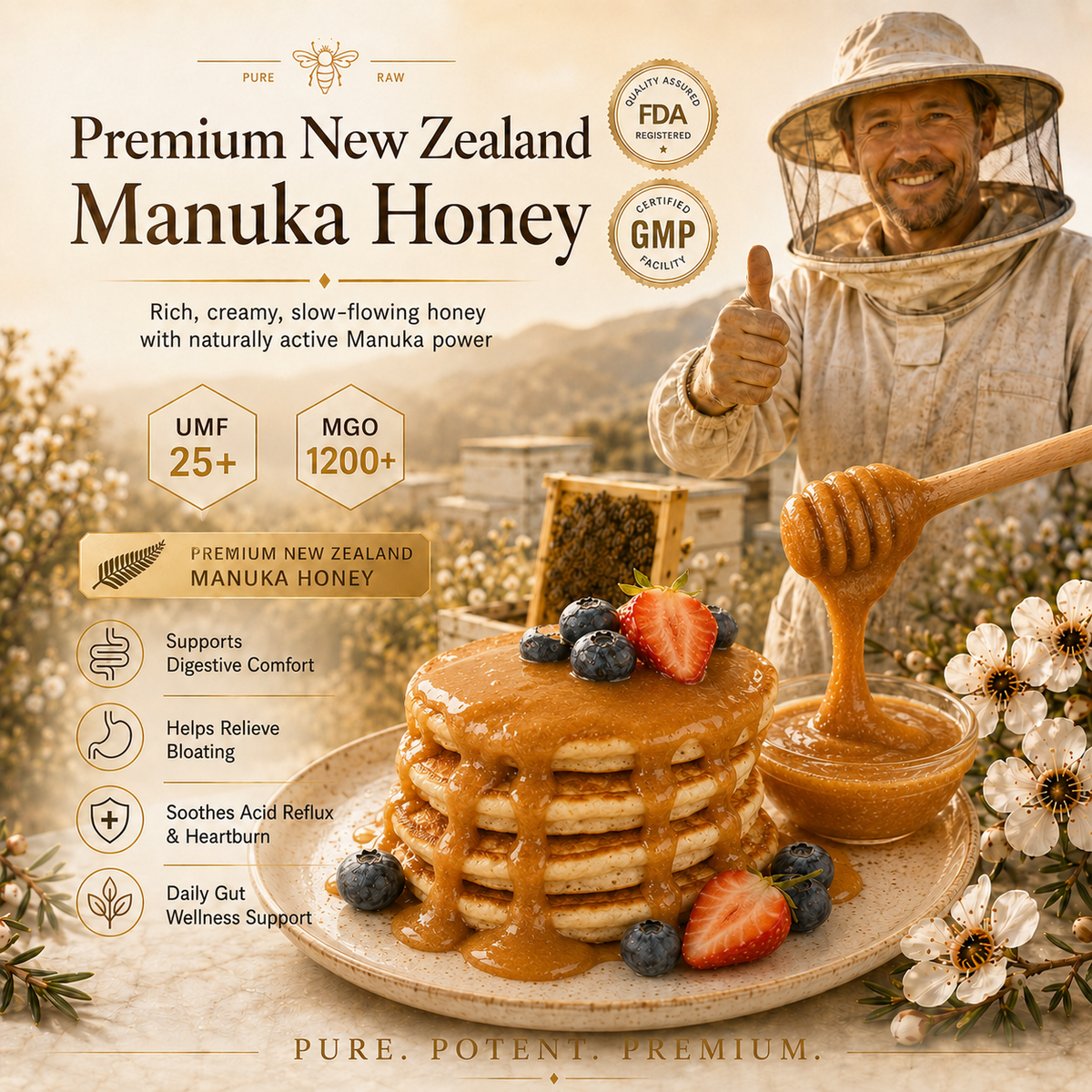 Premium New Zealand Manuka Honey UMF 25+ | MGO 1200+ – Rare, Rich & Naturally Active-JX