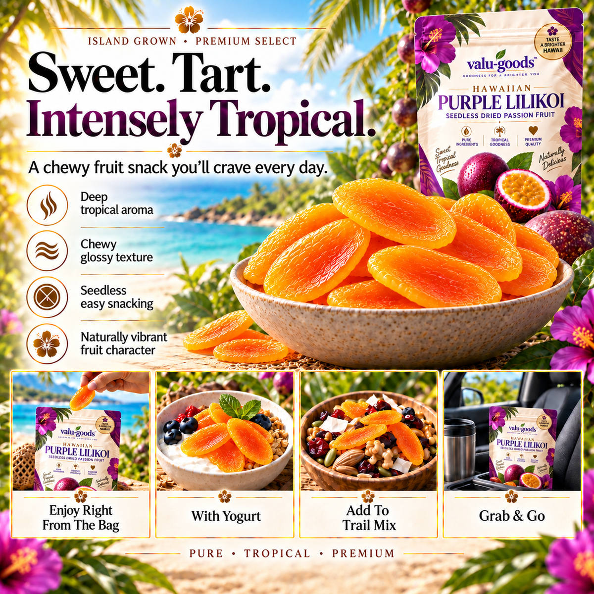 Premium Hawaiian Purple Lilikoi – Seedless Dried Passion Fruit-II