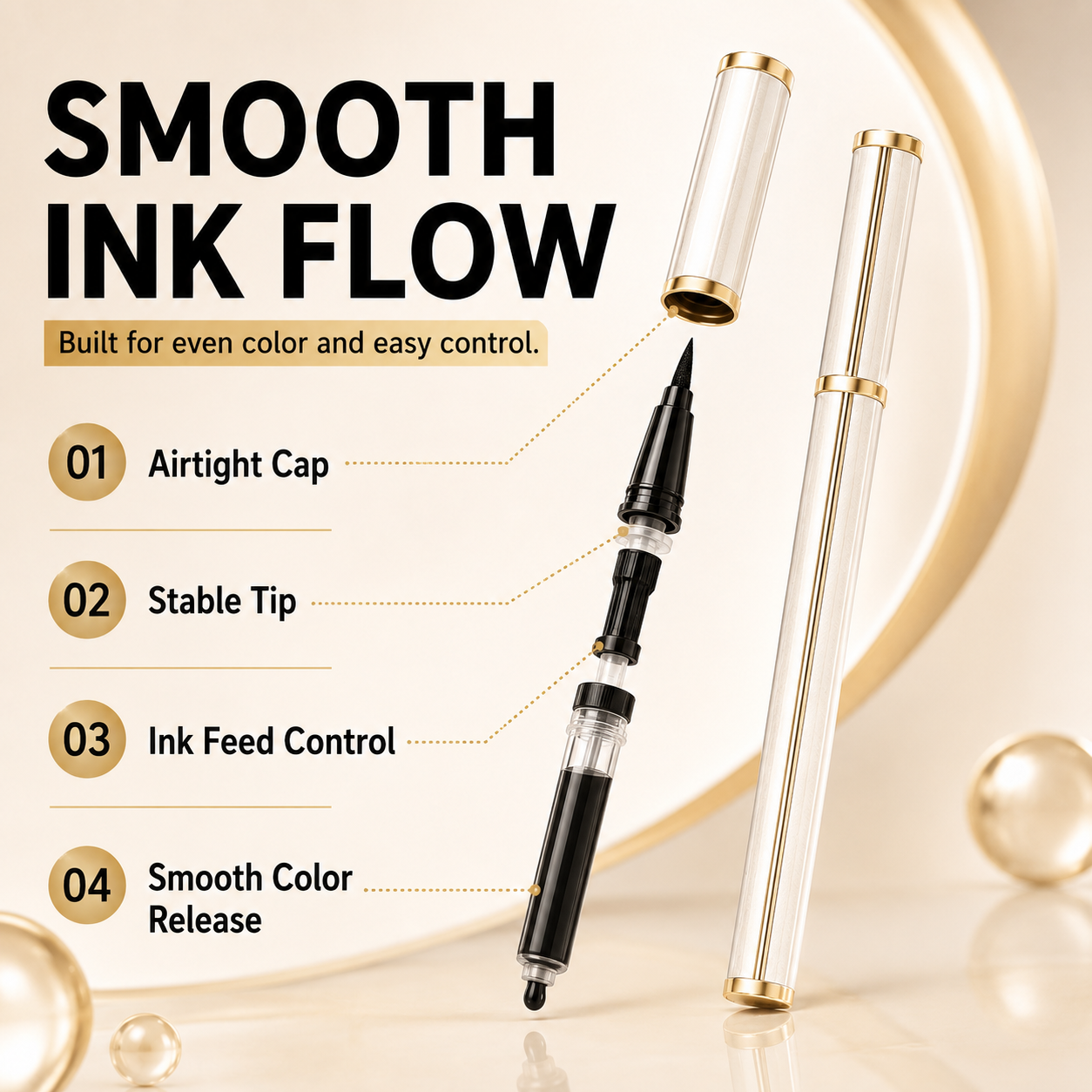 Eyeliner pen structure with controlled ink flow