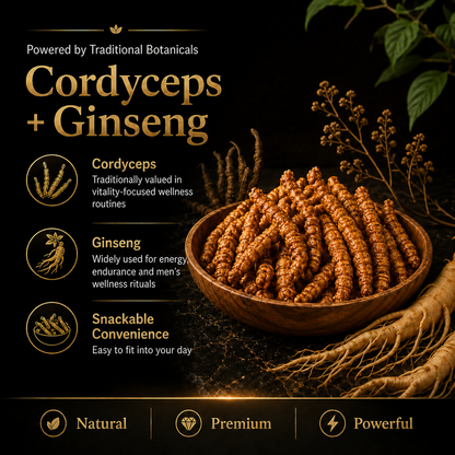 Cordyceps + Ginseng Men’s Vitality Bites – Daily Energy, Stamina & Confidence Support-JX