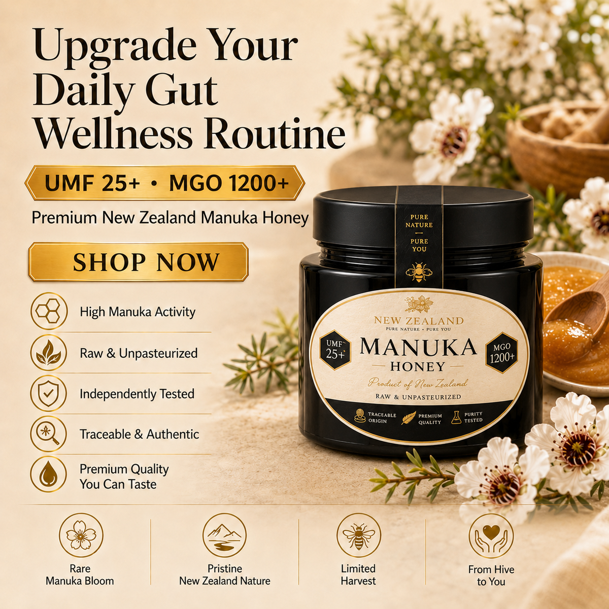 Premium New Zealand Manuka Honey UMF 25+ | MGO 1200+ – Rare, Rich & Naturally Active-JX